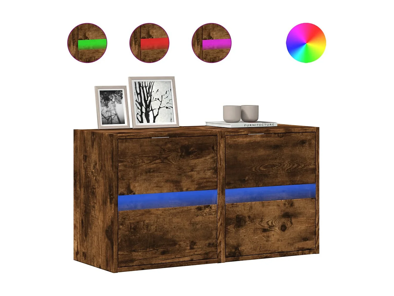 Mobili TV a Parete con Luci LED 2pz Rovere Fumo 41x31x45 cm