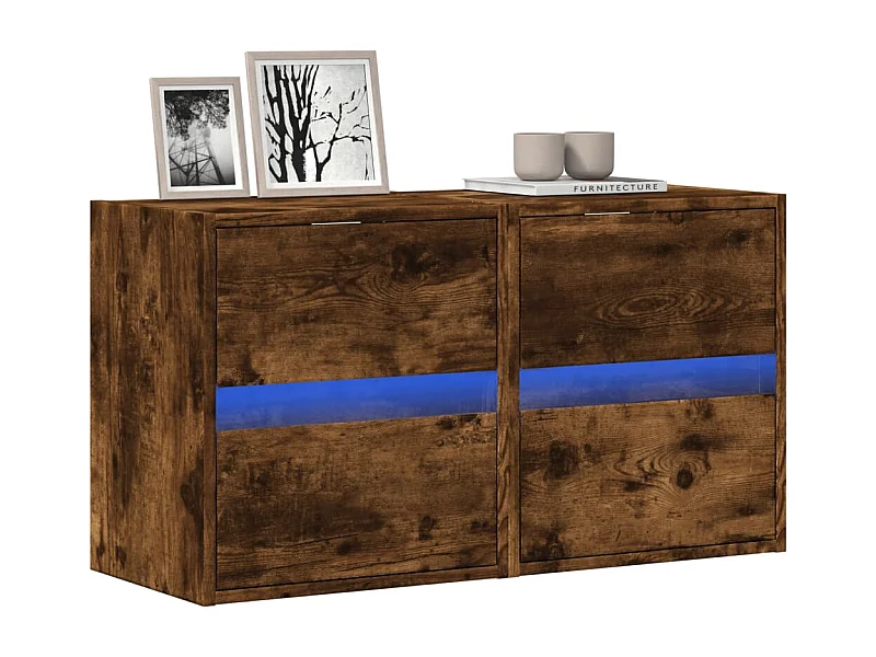 Mobili TV a Parete con Luci LED 2pz Rovere Fumo 41x31x45 cm