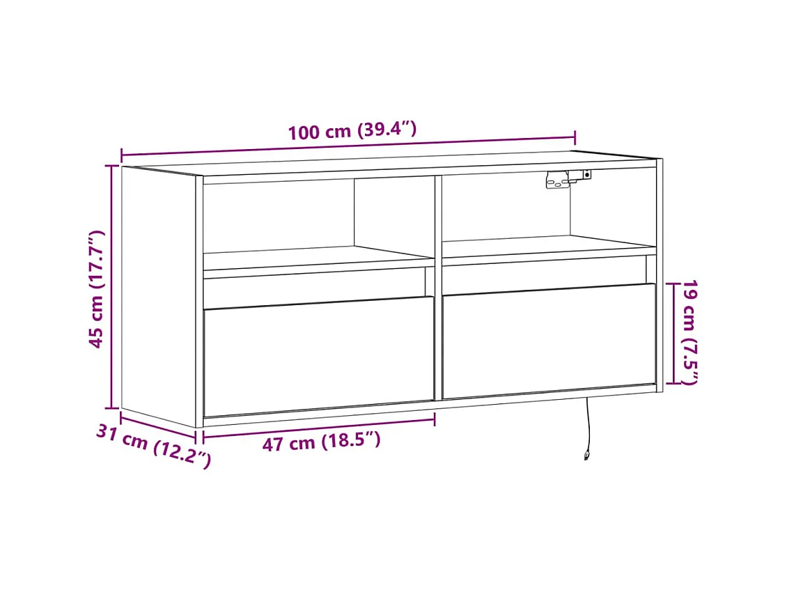 TV-Wandschrank mit LED-Beleuchtung Weiß 100x31x45 cm