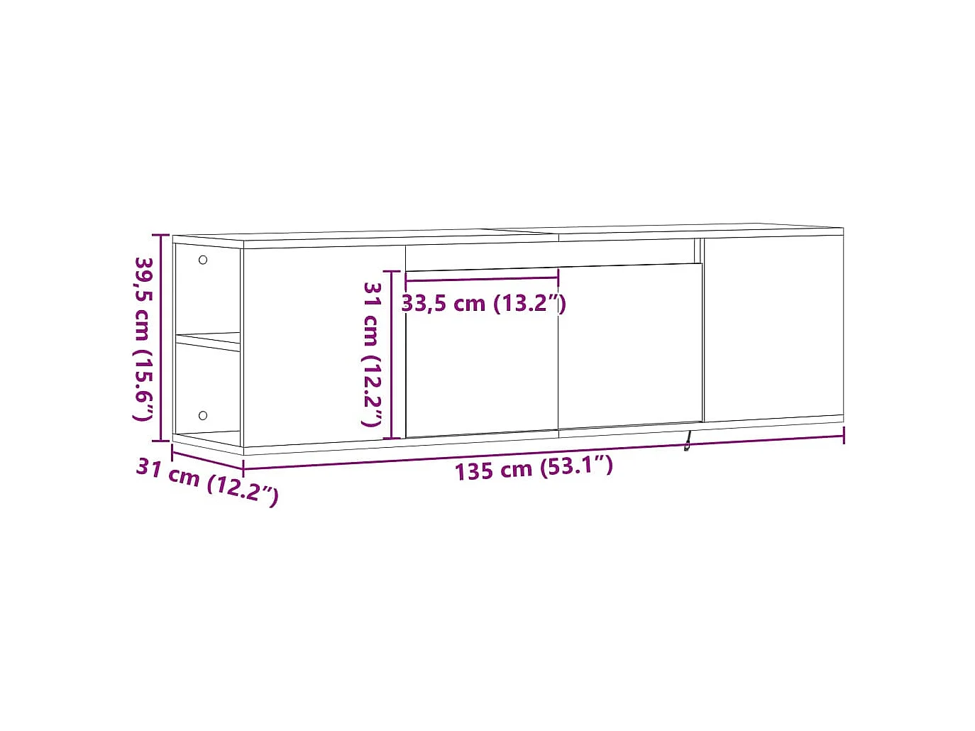 Tv-wandmeubel met LED-verlichting 135x31x39,5 cm zwart