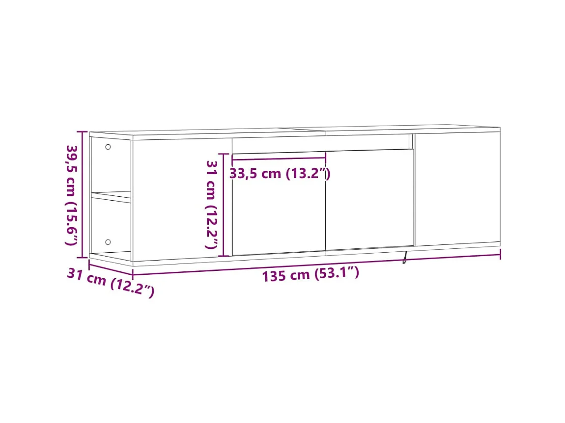 Tv-wandmeubel met LED-verlichting 135x31x39,5 cm zwart