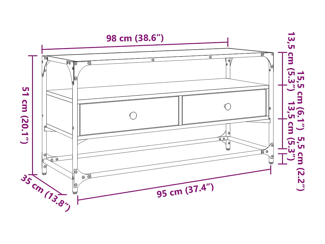 Tv-meubel met glazen blad 98x35x51 cm bewerkt hout zwart