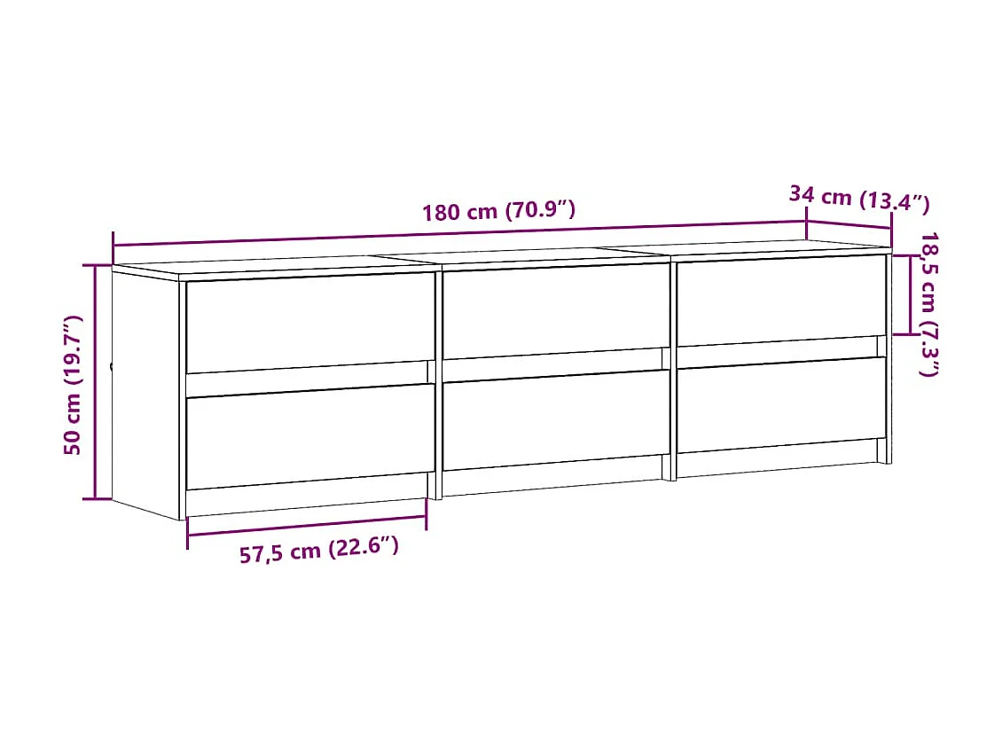 Meuble TV avec LED sonoma gris 180x34x50 cm bois d'ingénierie