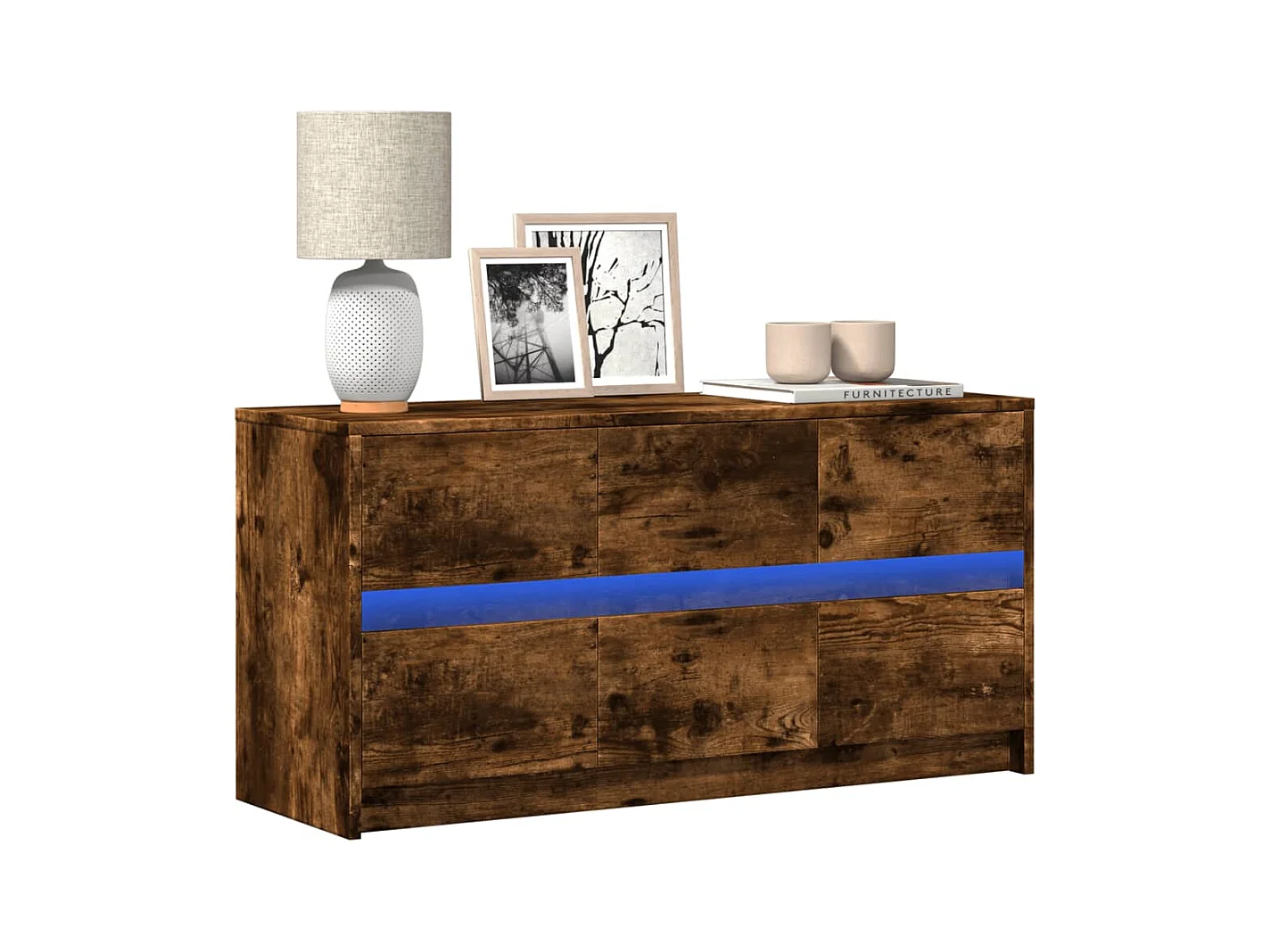 Meuble TV avec LED chêne fumé 100x34x50 cm bois d'ingénierie