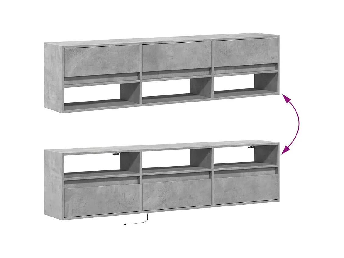 Meuble TV mural avec LED gris béton 180x31x45 cm