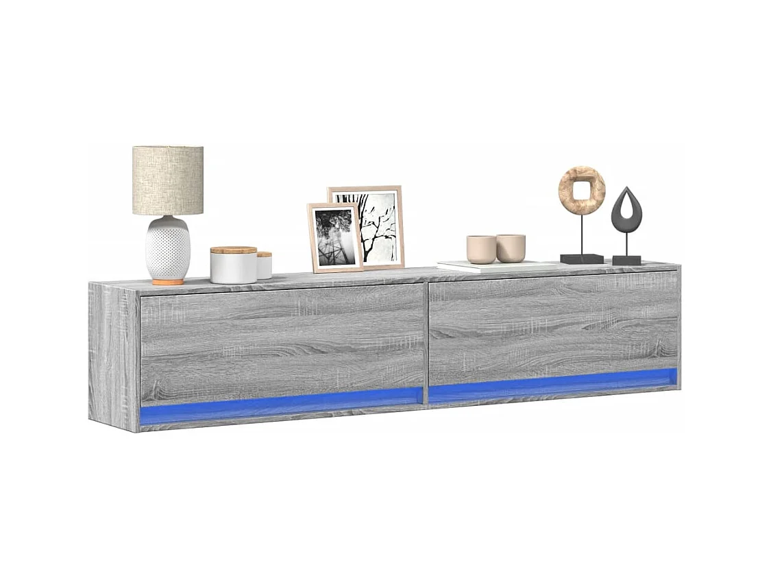 Meuble TV mural avec LED sonoma gris 180x31x38 cm