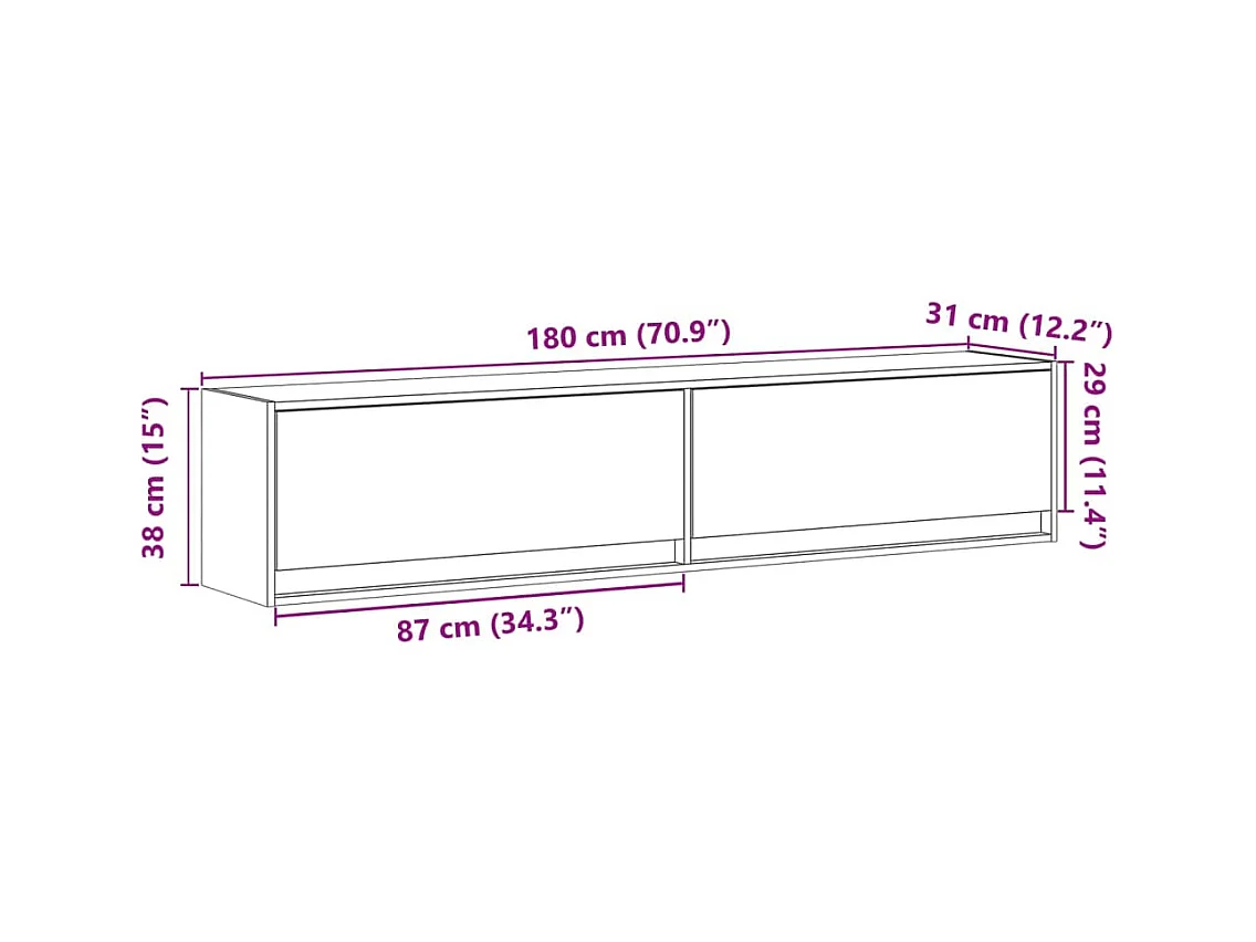 Meuble TV mural avec LED sonoma gris 180x31x38 cm