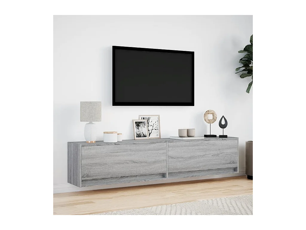 Meuble TV mural avec LED sonoma gris 180x31x38 cm