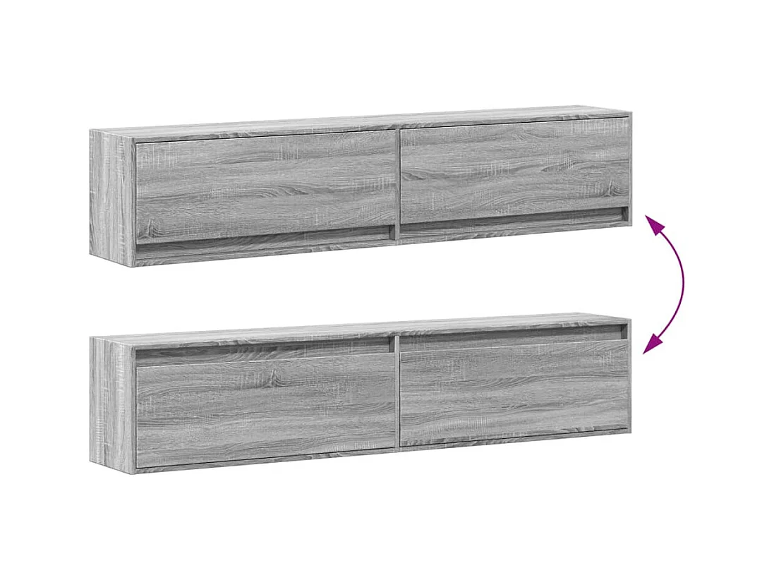 Meuble TV mural avec LED sonoma gris 180x31x38 cm