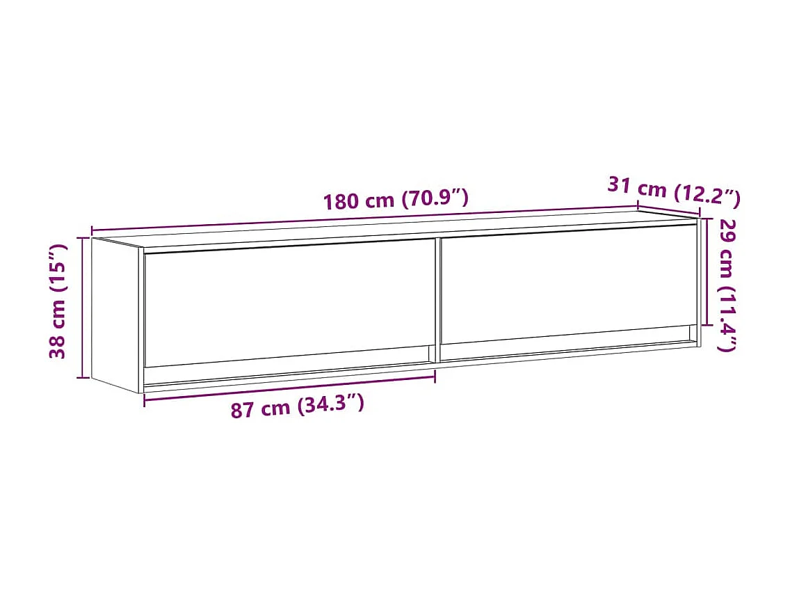 Meuble TV mural avec LED sonoma gris 180x31x38 cm