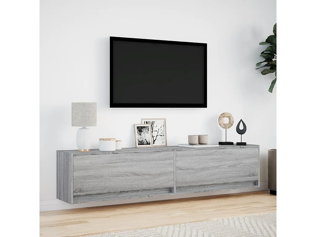 Meuble TV mural avec LED sonoma gris 180x31x38 cm