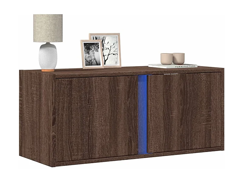 Mobile TV a Parete con Luci LED Rovere Marrone 80x31x35 cm