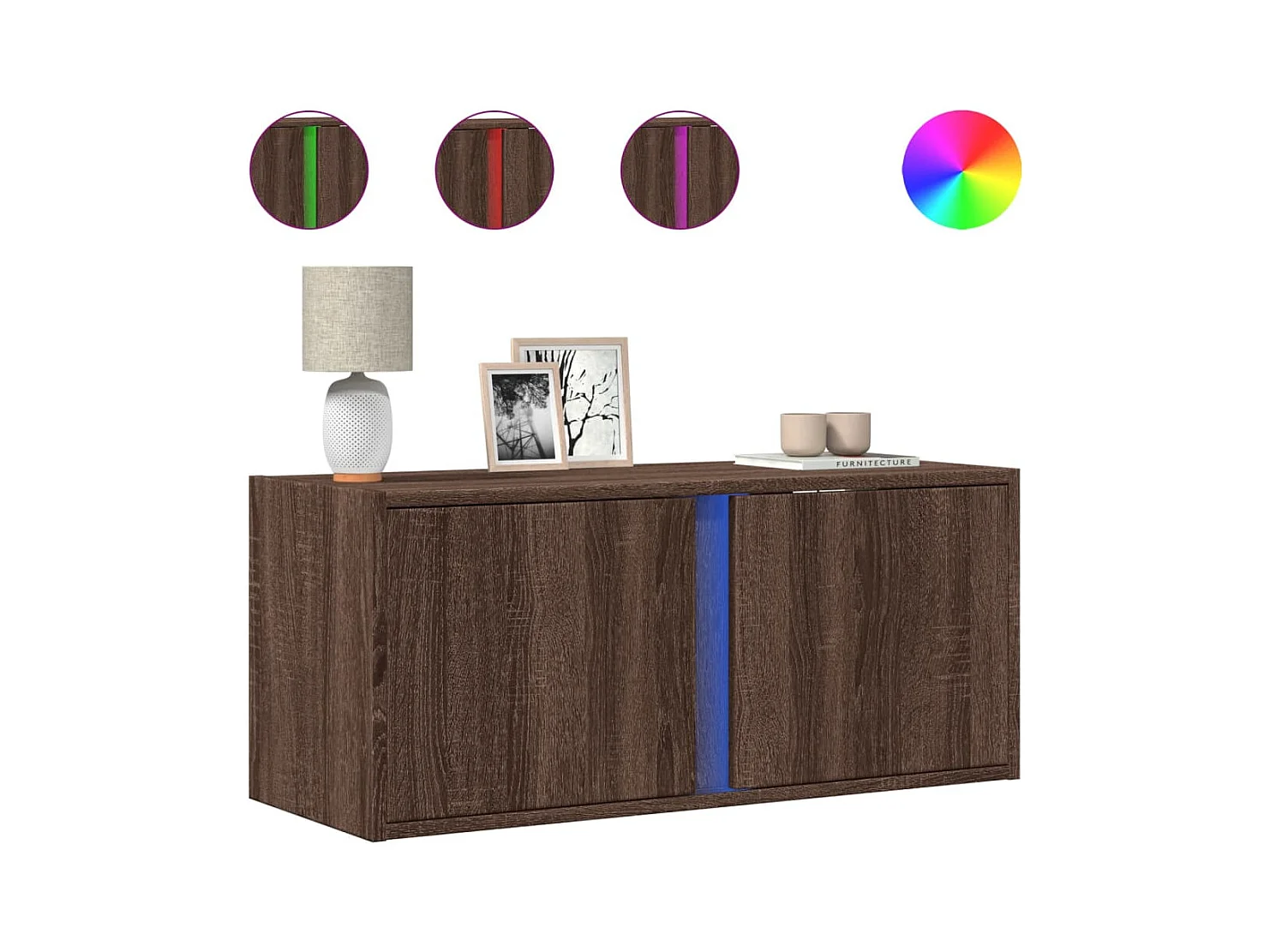 Meuble TV mural avec lumières LED chêne marron 80x31x35 cm