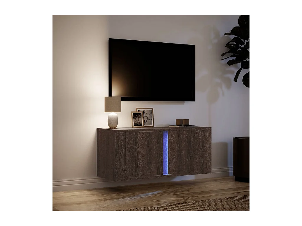 Meuble TV mural avec lumières LED chêne marron 80x31x35 cm