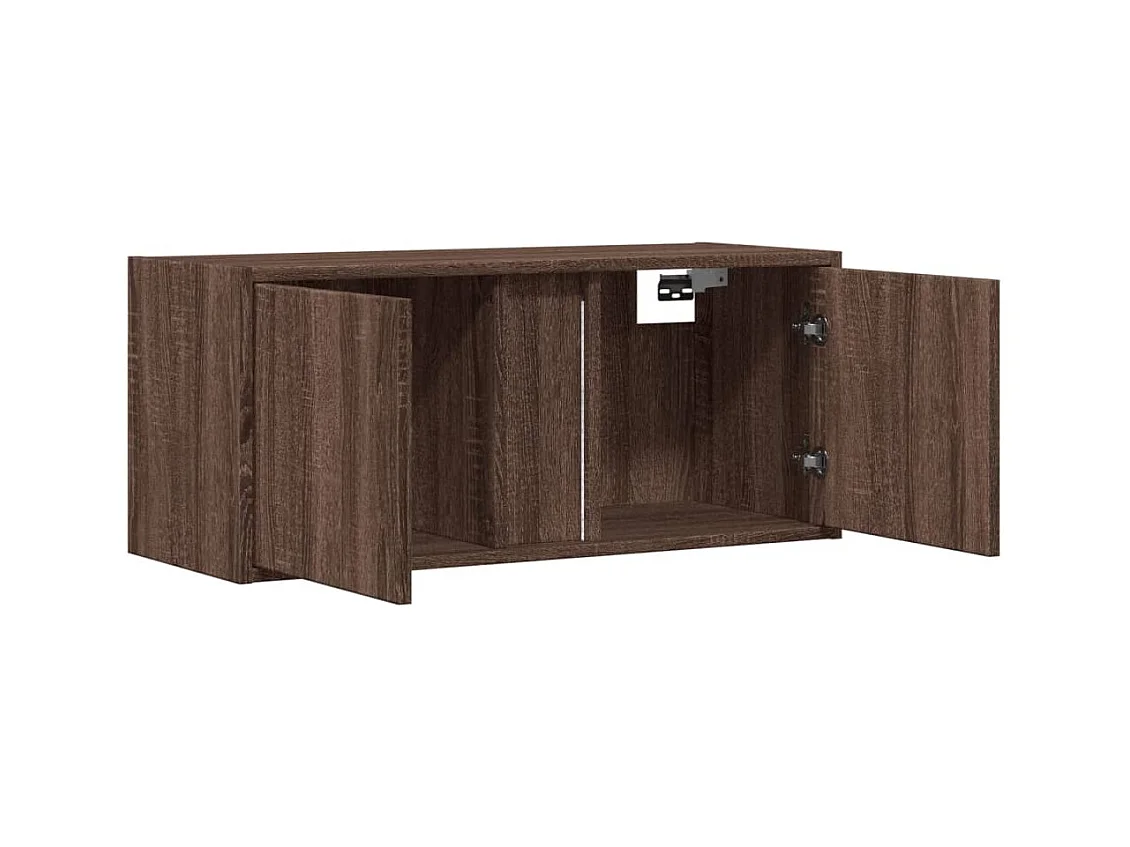 Meuble TV mural avec lumières LED chêne marron 80x31x35 cm