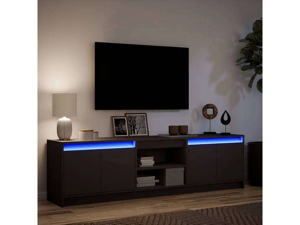 Meuble TV avec LED noir 180x34x50 cm bois d'ingénierie