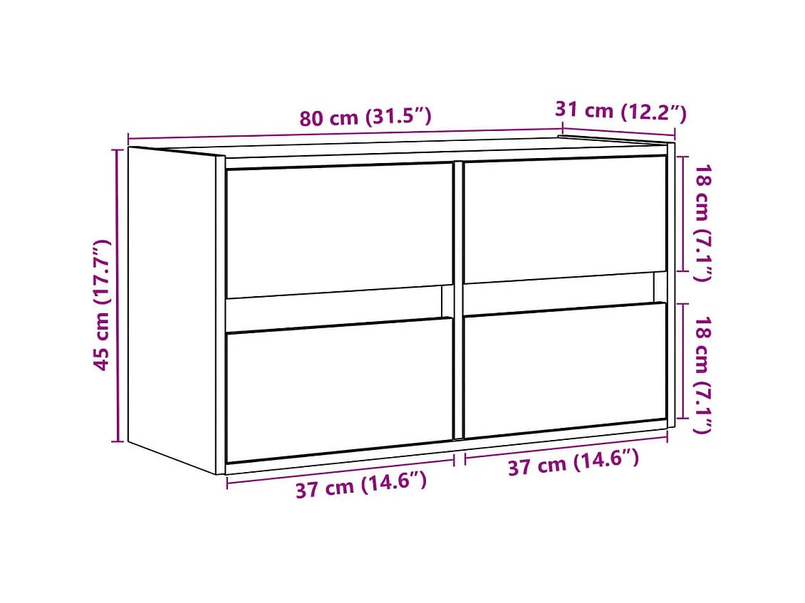 TV-Wandschrank mit LED-Beleuchtung Weiß 80x31x45 cm