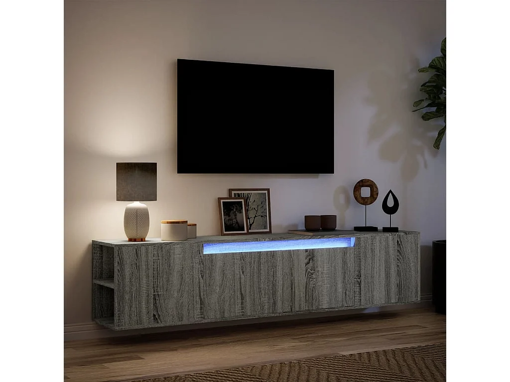 Meuble TV mural avec LED sonoma gris 180x31x39,5 cm