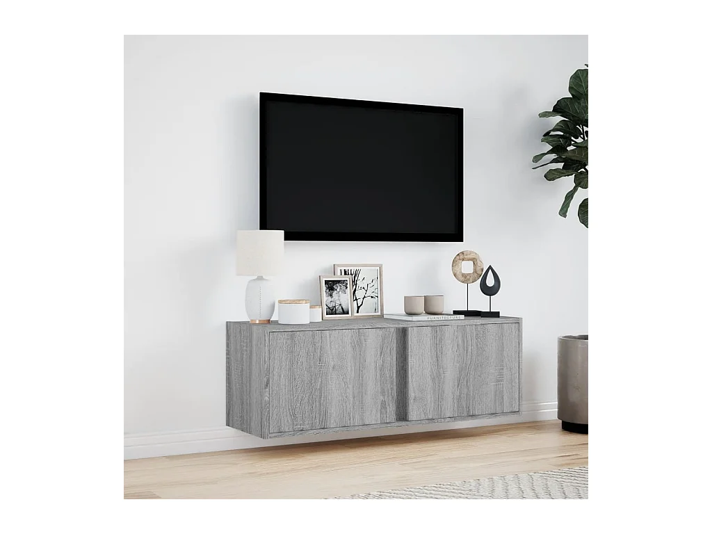 Meuble TV mural avec lumières LED sonoma gris 100x31x35 cm