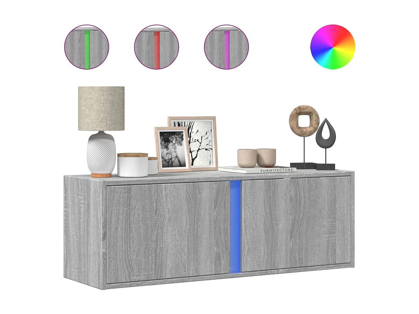 Mueble de TV de pared con luces LED gris Sonoma 100x31x35 cm