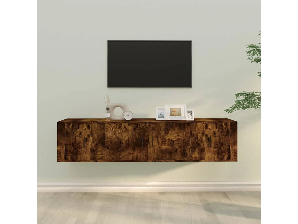 Set Mobili Porta TV 3 pz Rovere Fumo in Legno Multistrato
