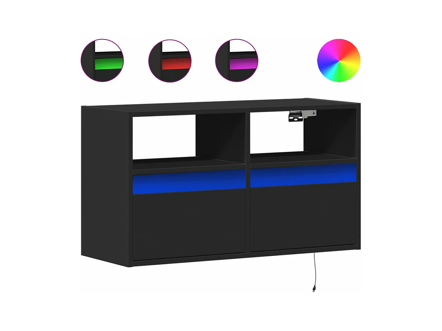 Meuble TV mural avec lumières LED noir 80x31x45 cm