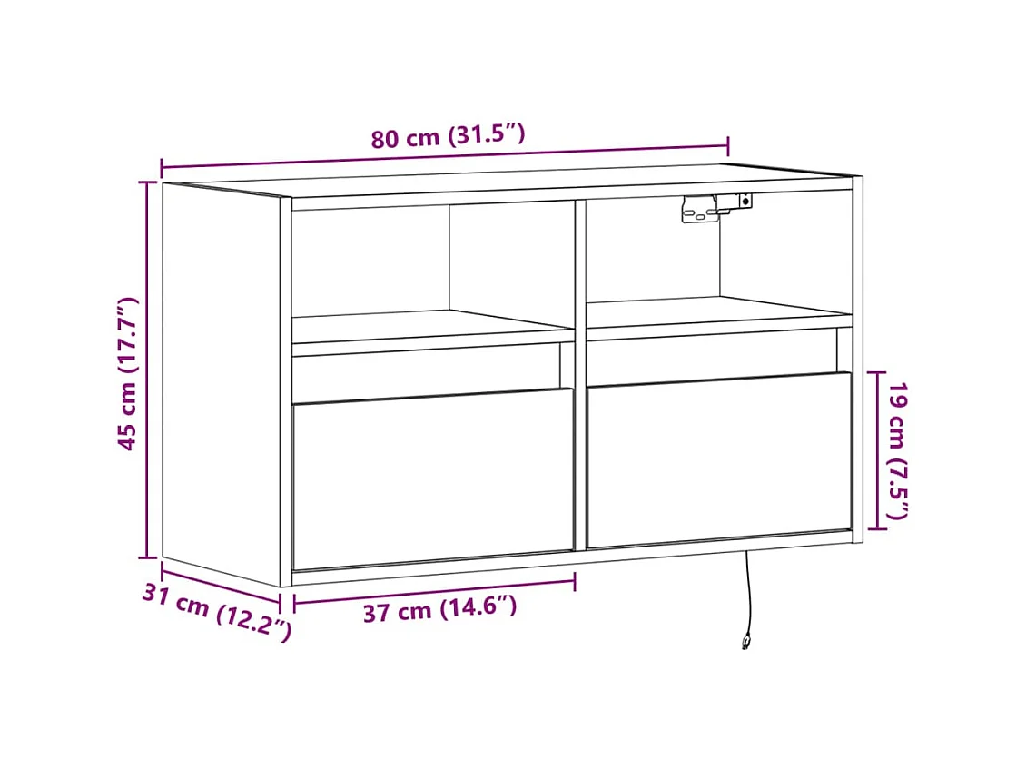 Meuble TV mural avec lumières LED noir 80x31x45 cm
