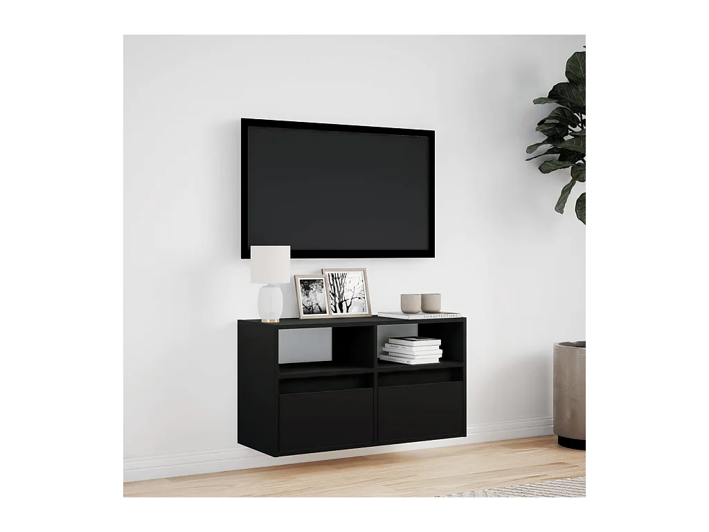 Meuble TV mural avec lumières LED noir 80x31x45 cm