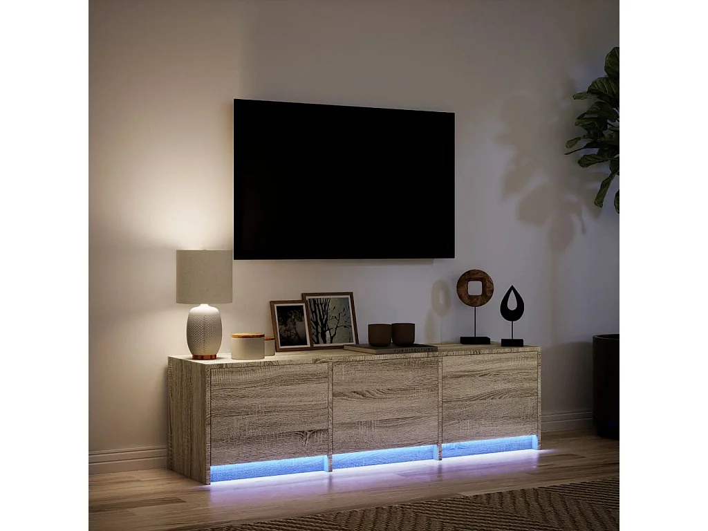 Móvel de TV com luzes LED derivados de madeira carvalho sonoma