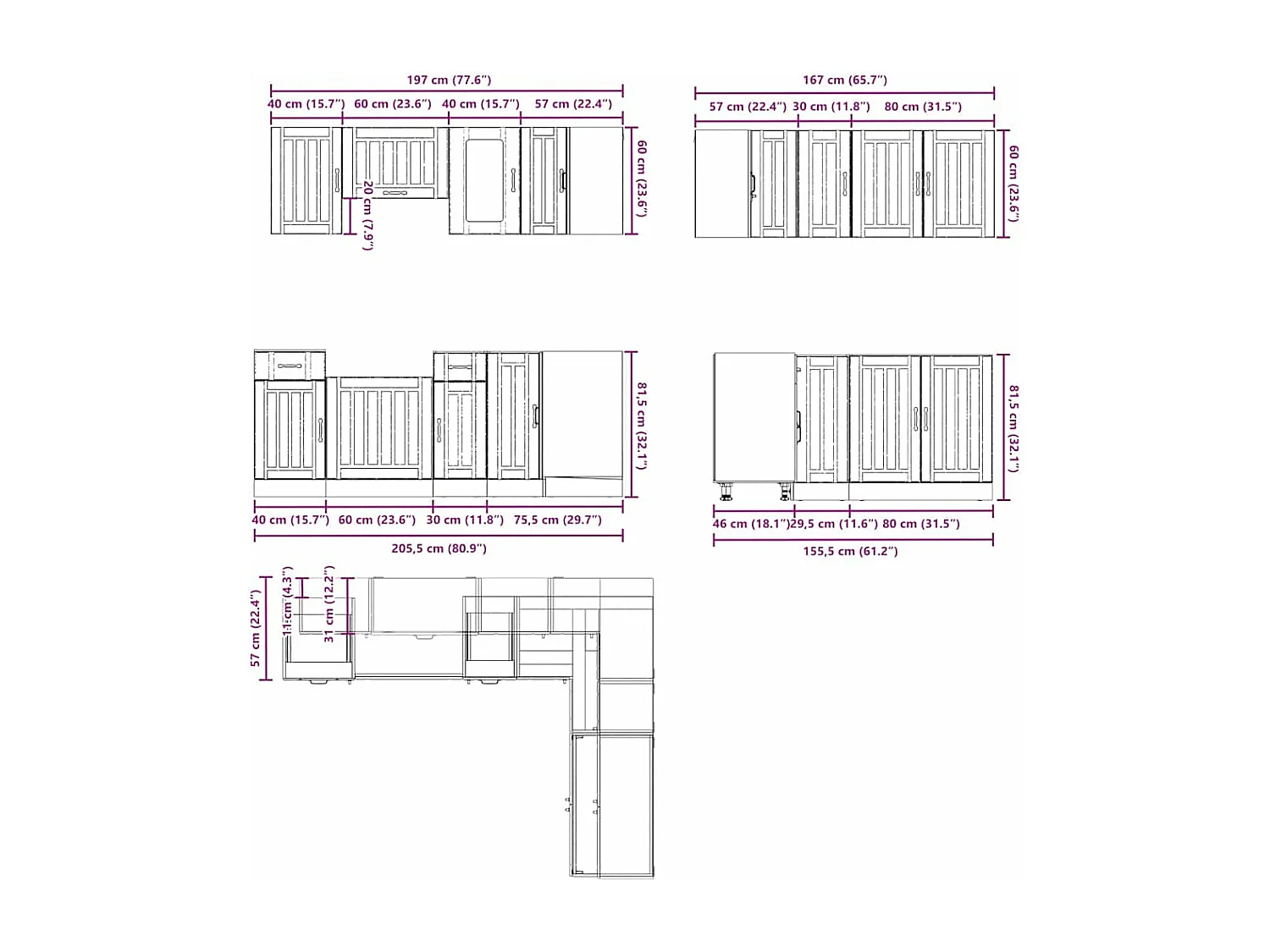 11-tlg. Küchenschrank-Set Kalmar Räuchereiche Holzwerkstoff
