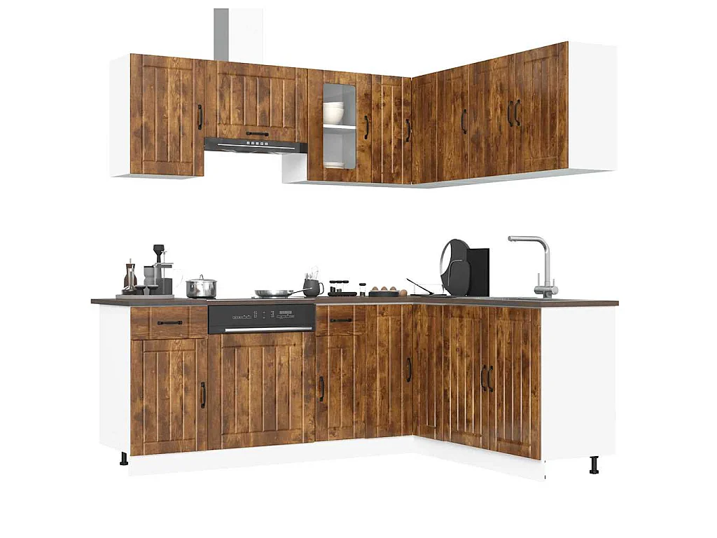 11-delige Keukenkastenset Kalmar bewerkt hout gerookt eiken