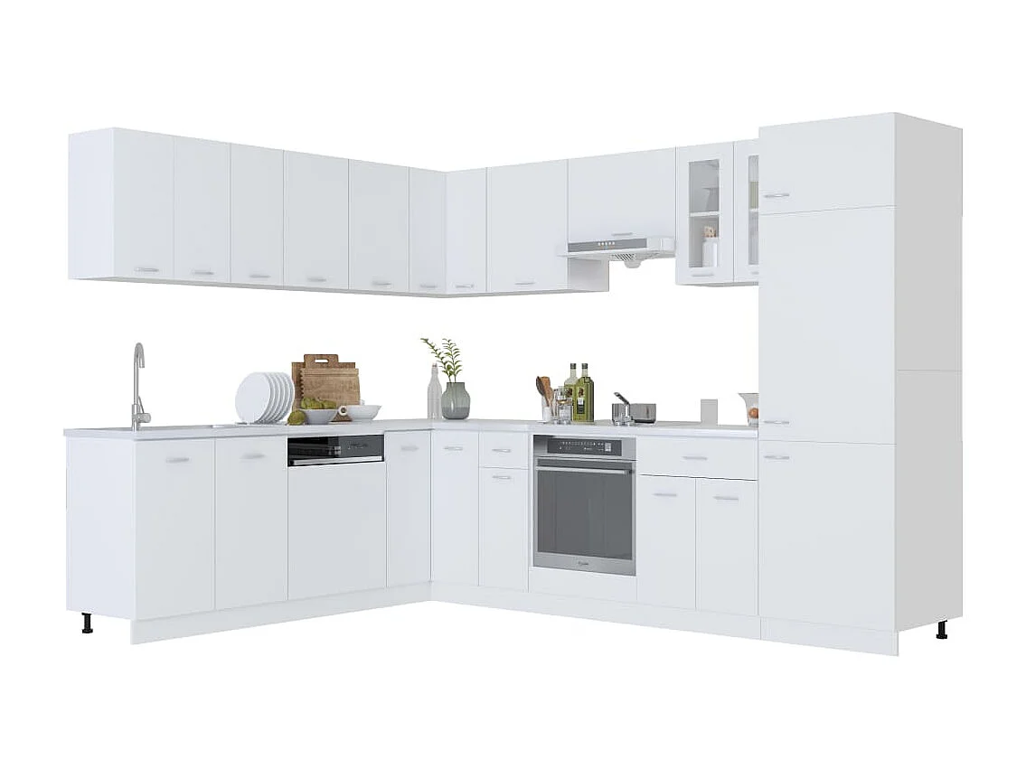 Ensemble de 14 meubles de cuisine "Lyon" en bois d'ingénierie blanc