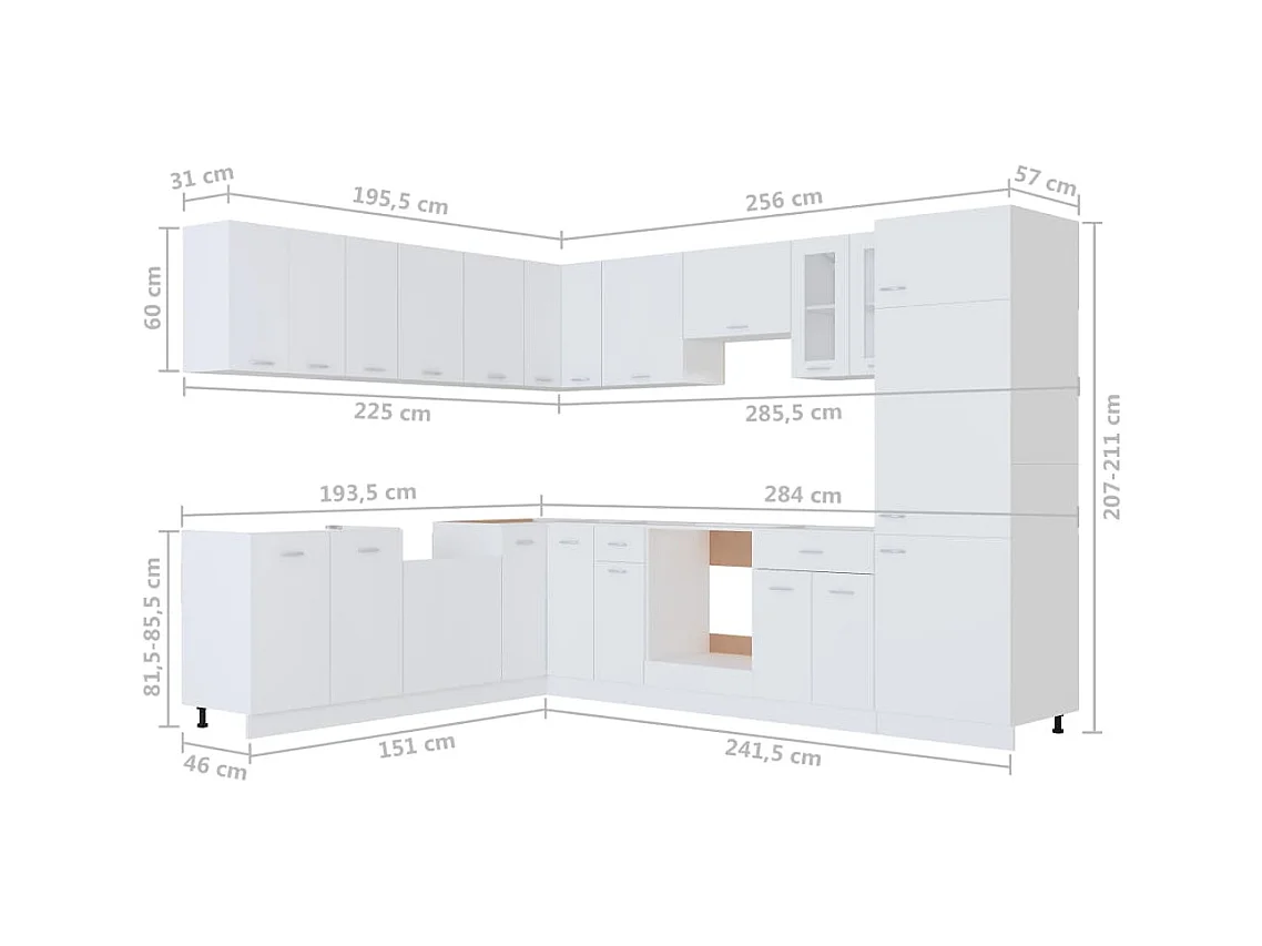 Ensemble de 14 meubles de cuisine "Lyon" en bois d'ingénierie blanc