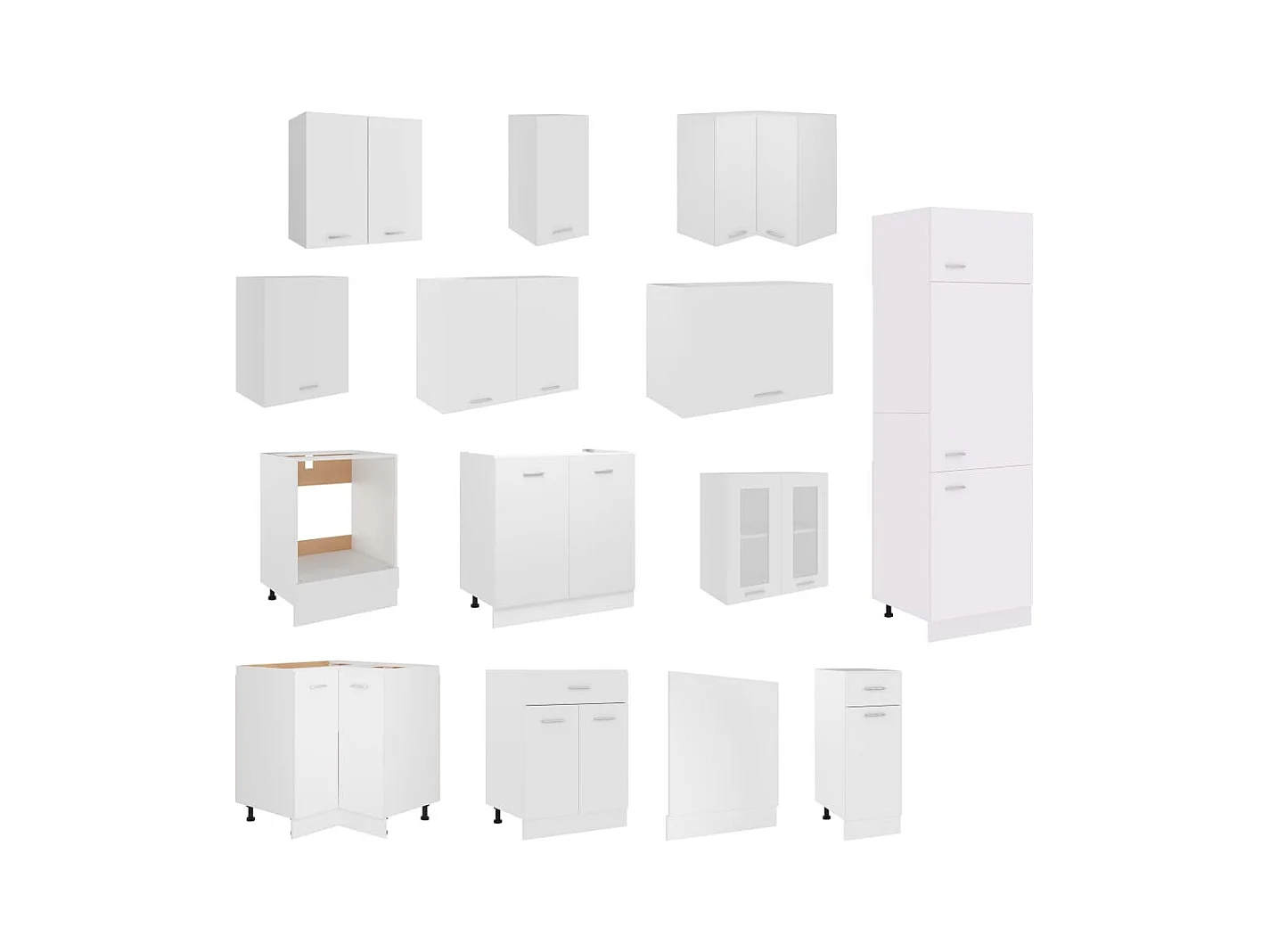 Ensemble de 14 meubles de cuisine "Lyon" en bois d'ingénierie blanc