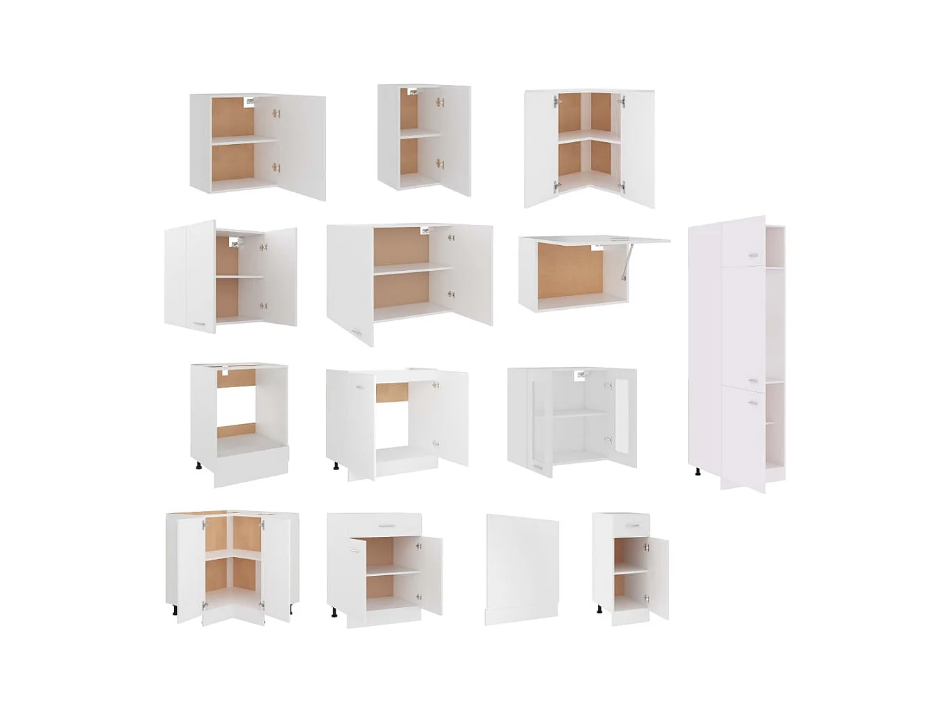 Ensemble de 14 meubles de cuisine "Lyon" en bois d'ingénierie blanc