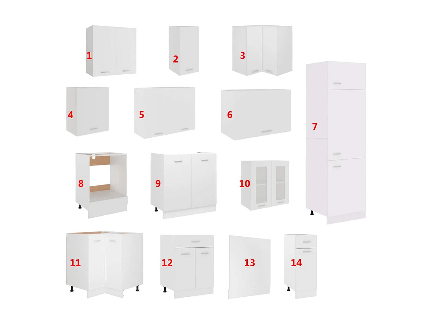 Ensemble de 14 meubles de cuisine "Lyon" en bois d'ingénierie blanc