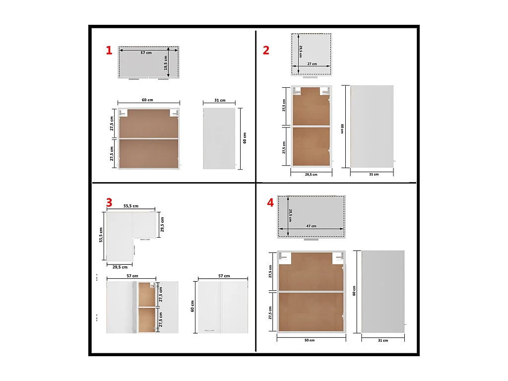 Ensemble de 14 meubles de cuisine "Lyon" en bois d'ingénierie blanc