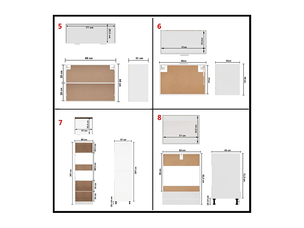 Ensemble de 14 meubles de cuisine "Lyon" en bois d'ingénierie blanc