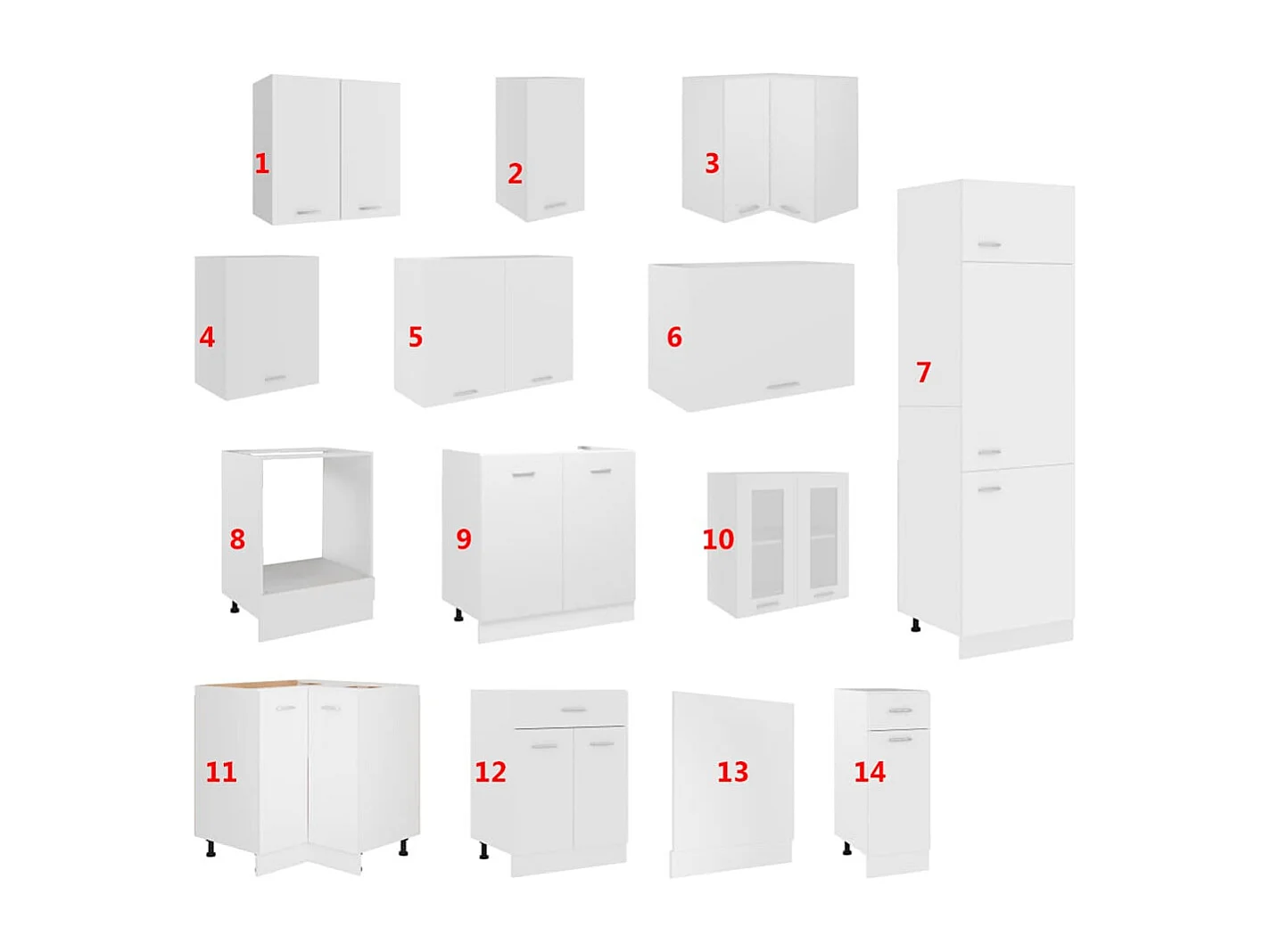 Ensemble de 14 meubles de cuisine "Lyon" en bois d'ingénierie blanc