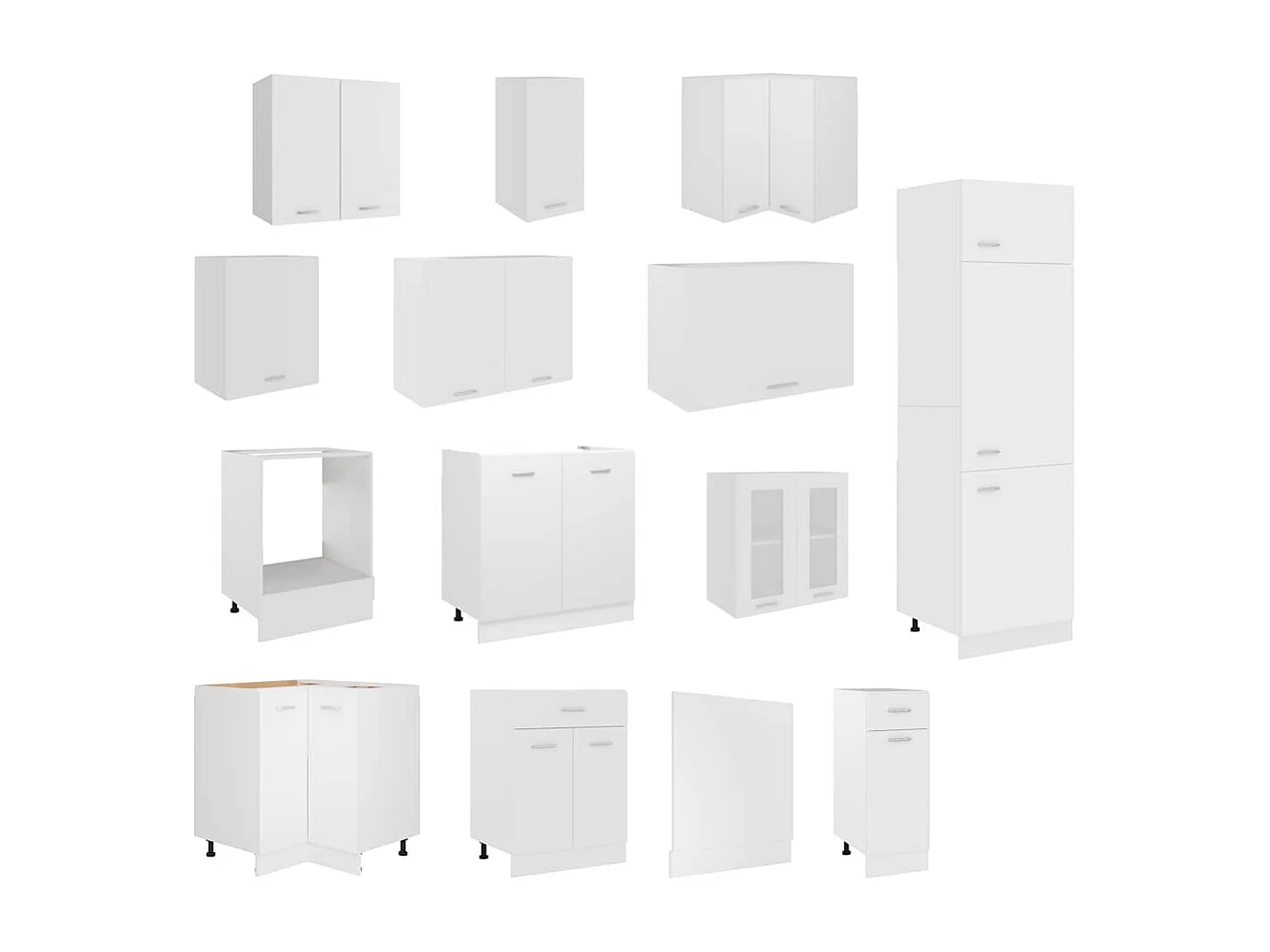 Ensemble de 14 meubles de cuisine "Lyon" en bois d'ingénierie blanc