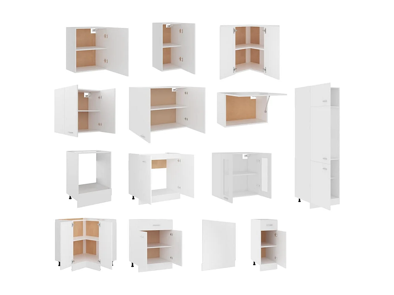 Ensemble de 14 meubles de cuisine "Lyon" en bois d'ingénierie blanc