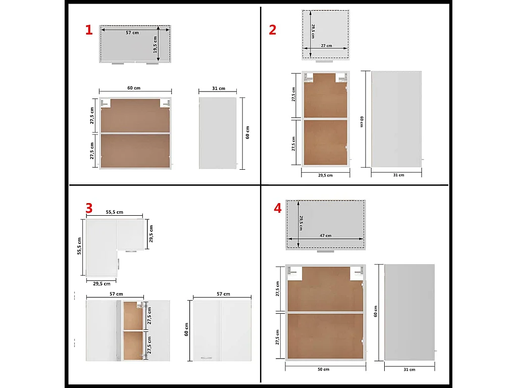 Ensemble de 14 meubles de cuisine "Lyon" en bois d'ingénierie blanc