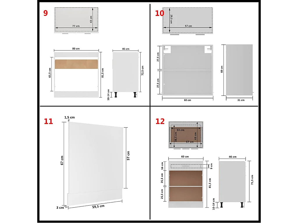 Ensemble de 14 meubles de cuisine "Lyon" en bois d'ingénierie blanc