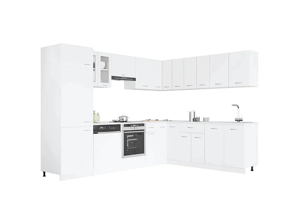 Ensemble de 14 meubles de cuisine "Lyon" en bois d'ingénierie blanc