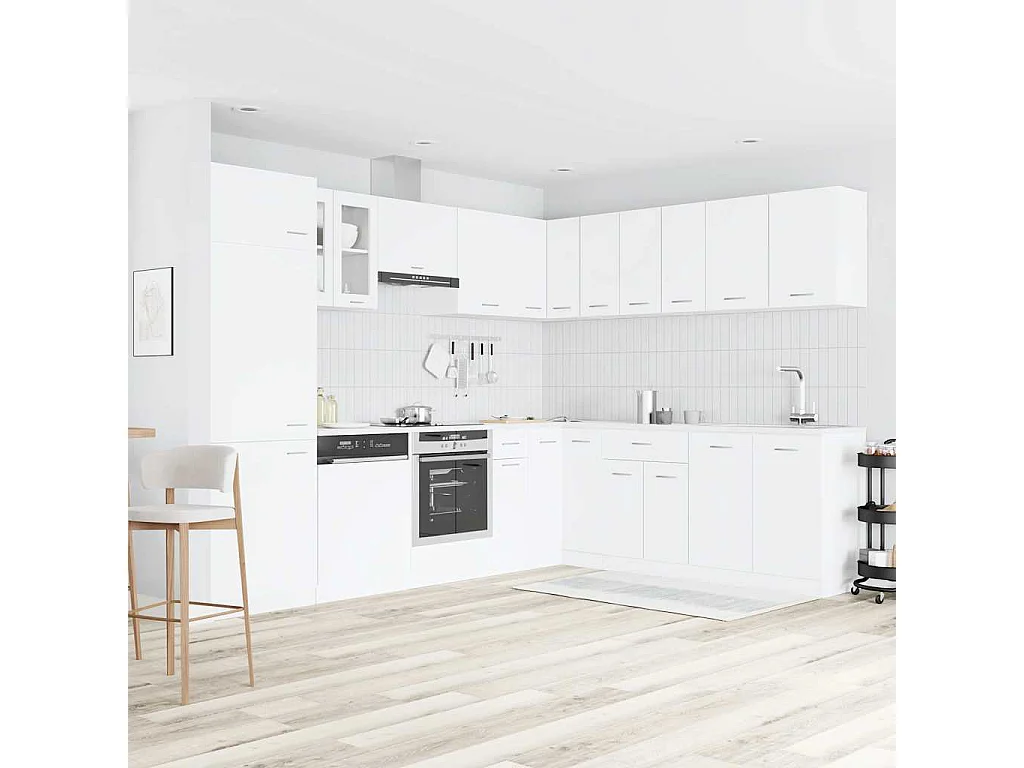 Ensemble de 14 meubles de cuisine "Lyon" en bois d'ingénierie blanc