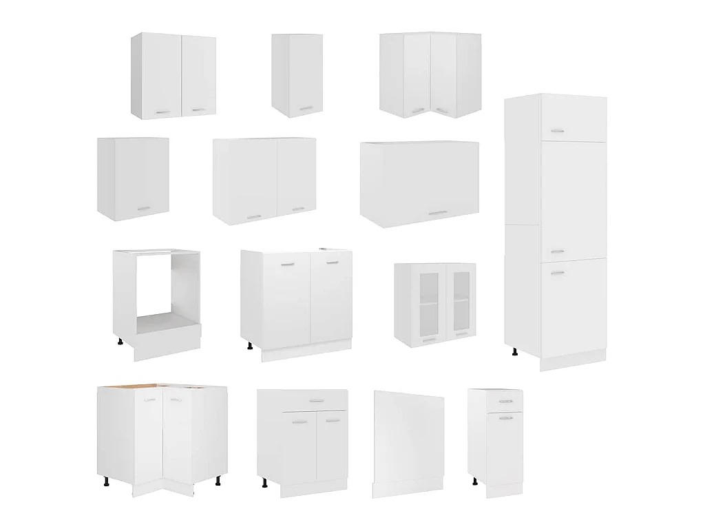 Ensemble de 14 meubles de cuisine "Lyon" en bois d'ingénierie blanc
