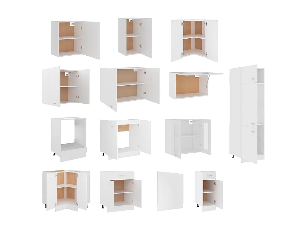 Ensemble de 14 meubles de cuisine "Lyon" en bois d'ingénierie blanc