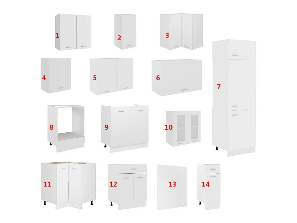 Ensemble de 14 meubles de cuisine "Lyon" en bois d'ingénierie blanc