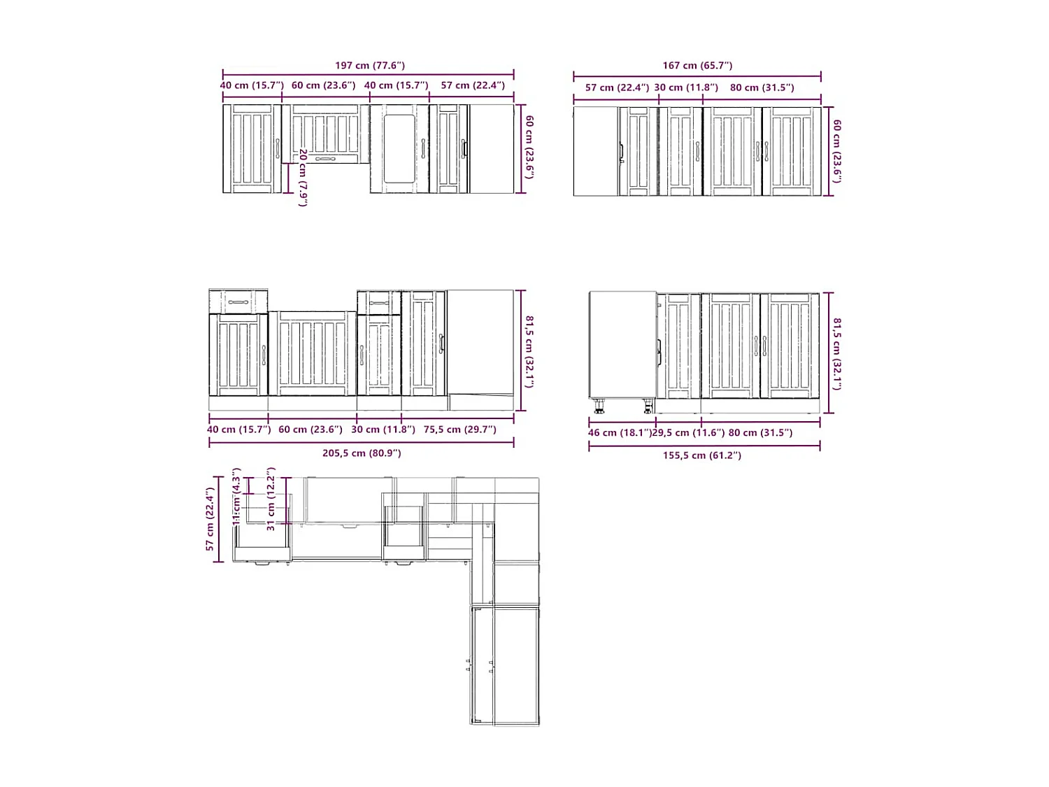 11-tlg. Küchenschrank-Set Kalmar Altholz-Optik Holzwerkstoff