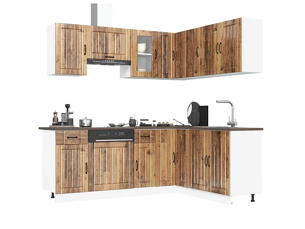 11-delige Keukenkastenset Kalmar bewerkt hout oud houtkleurig